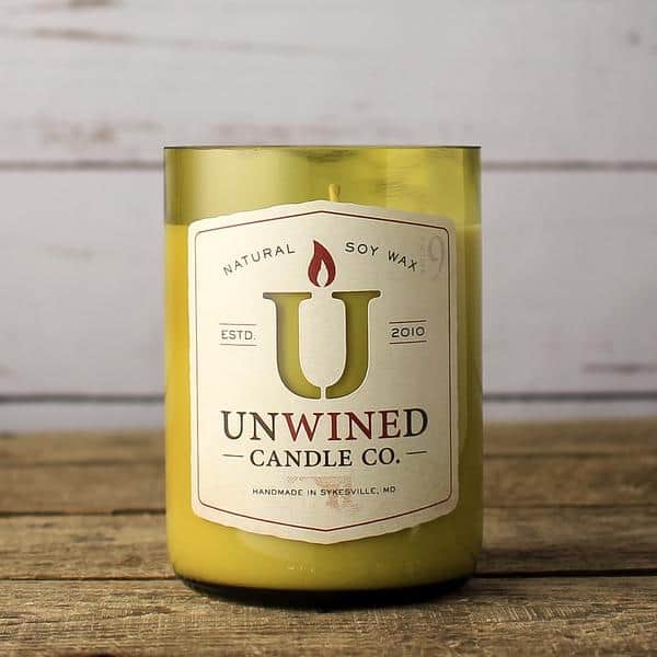Unwined Candle in a recycled wine bottle.